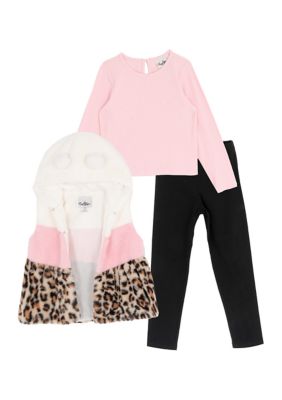 Rare Editions Toddler Girls Fur Vest Set, Pink, 2T