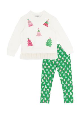 Rare Editions Toddler Girls Multi Tree Pullover and Legging Set, Ivory, 2T