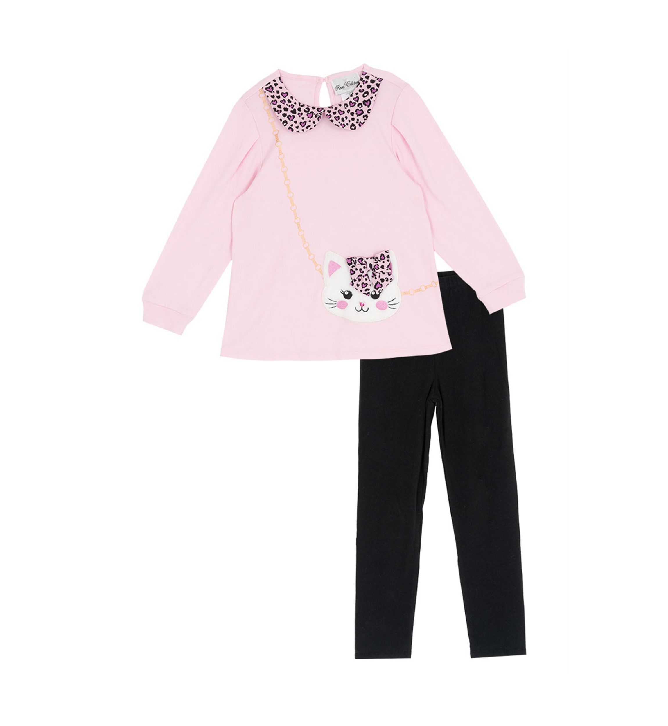 Toddler Girls Knit Blouse with Bag Appliqué Set