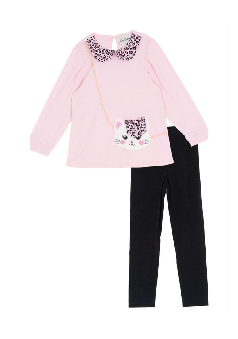 Toddler Girls Knit Blouse with Bag Appliqué Set