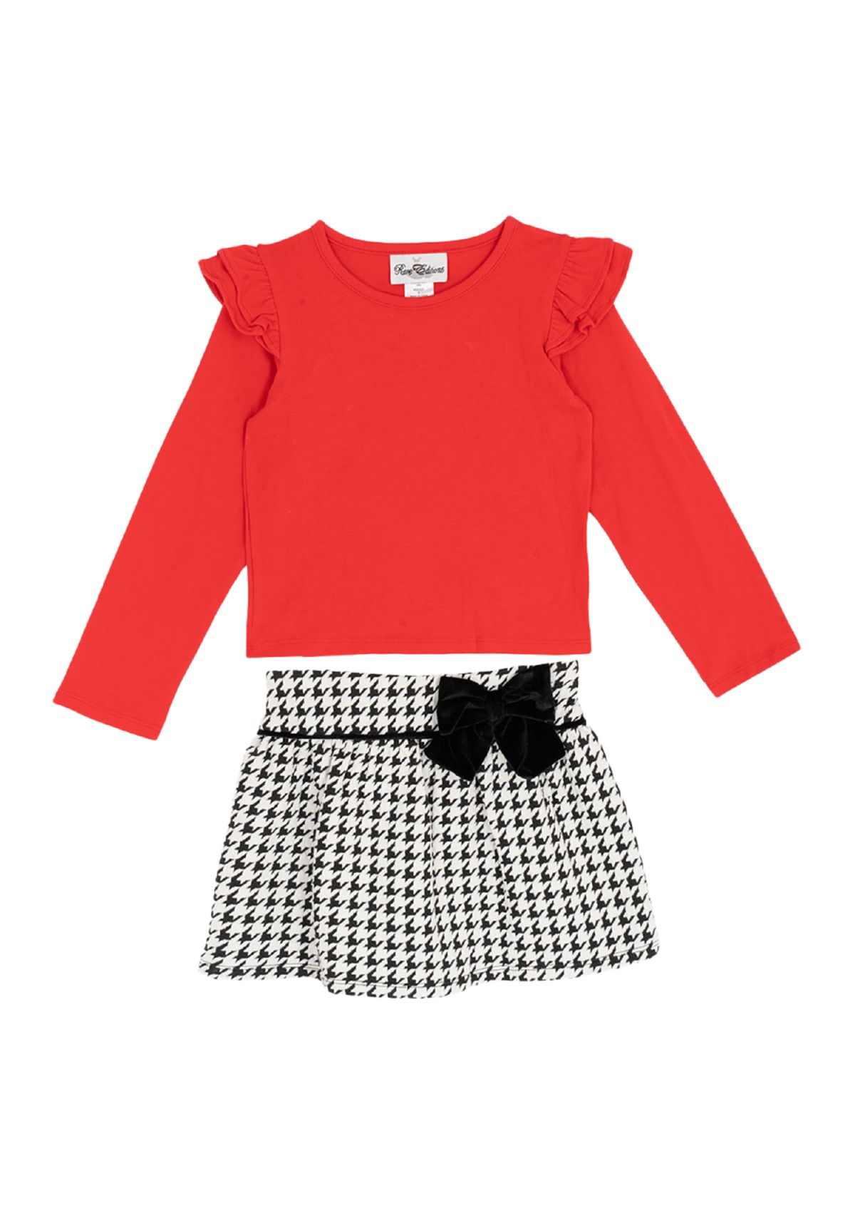 Toddler Girls Solid Knit Top with Houndstooth Skirt Set