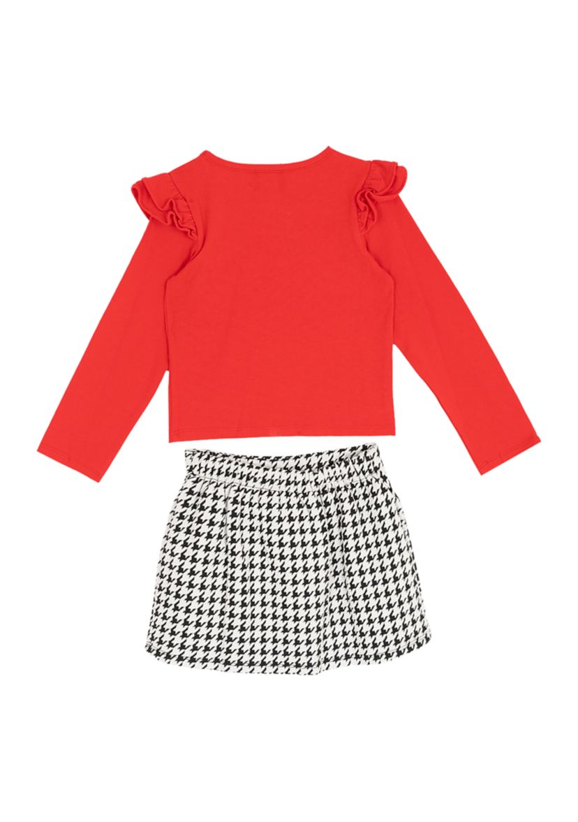 Toddler Girls Solid Knit Top with Houndstooth Skirt Set