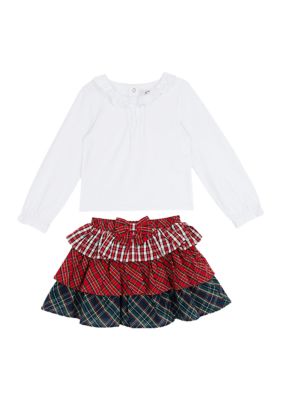 Rare Editions Toddler Girls Solid Knit Top and Tiered Mesh Skirt Set, Red, 4T