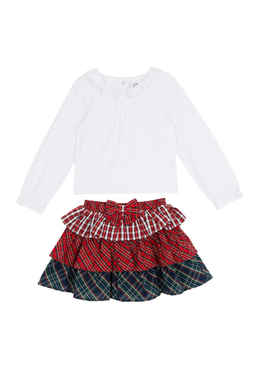 Toddler Girls Solid Knit Top and Tiered Mesh Skirt Set 