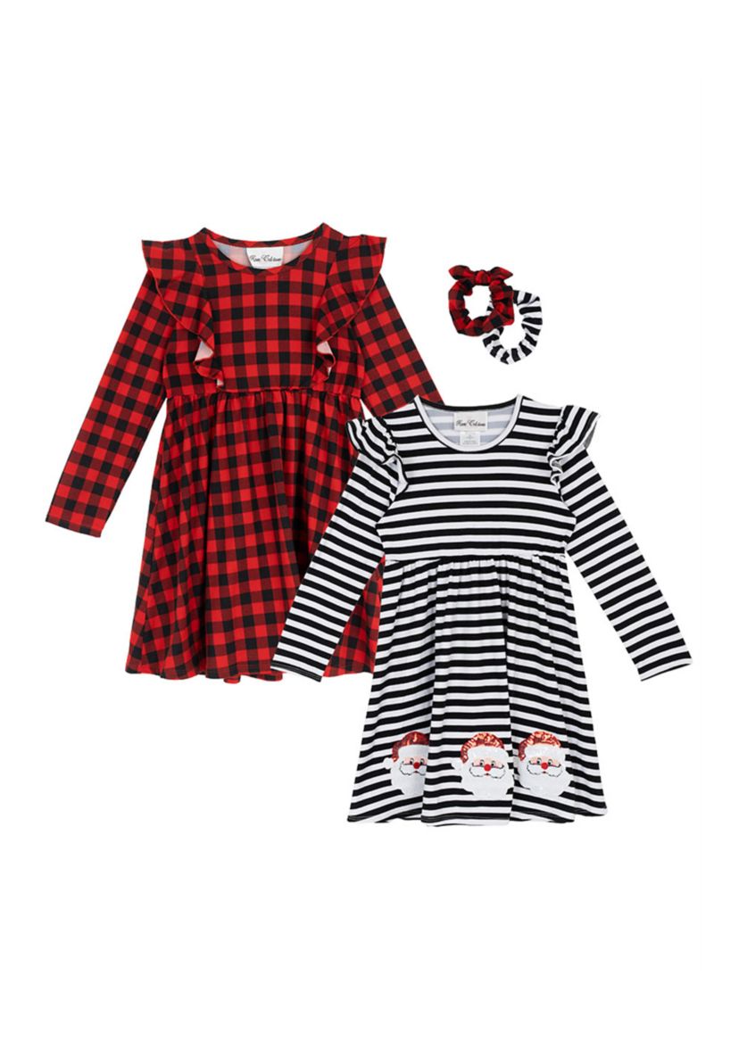 Toddler Girls 2-Pack Printed Dresses with Matching Scrunchies 