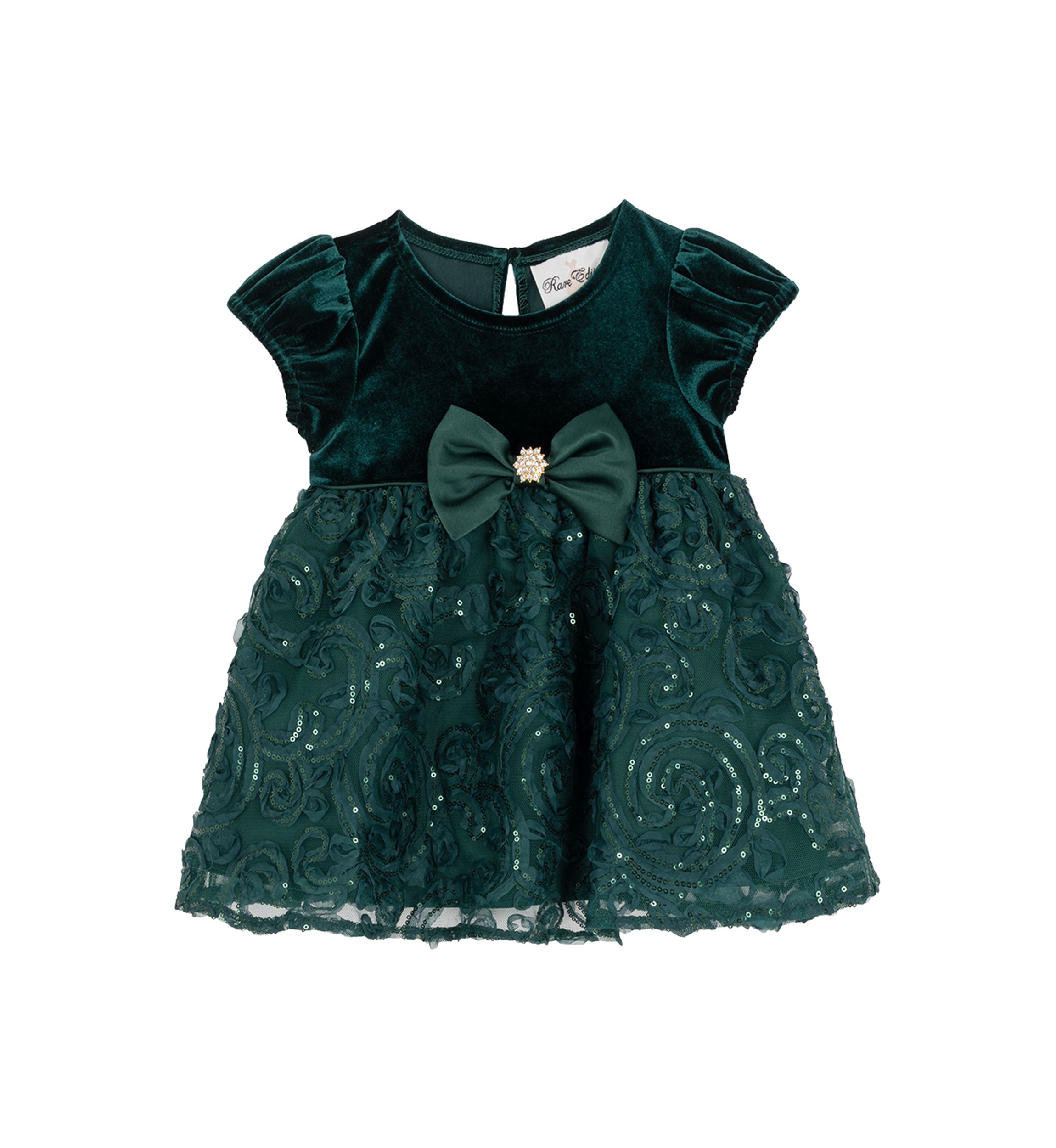 Toddlers Girls Stretch Velvet Bubble Sleeve Dress