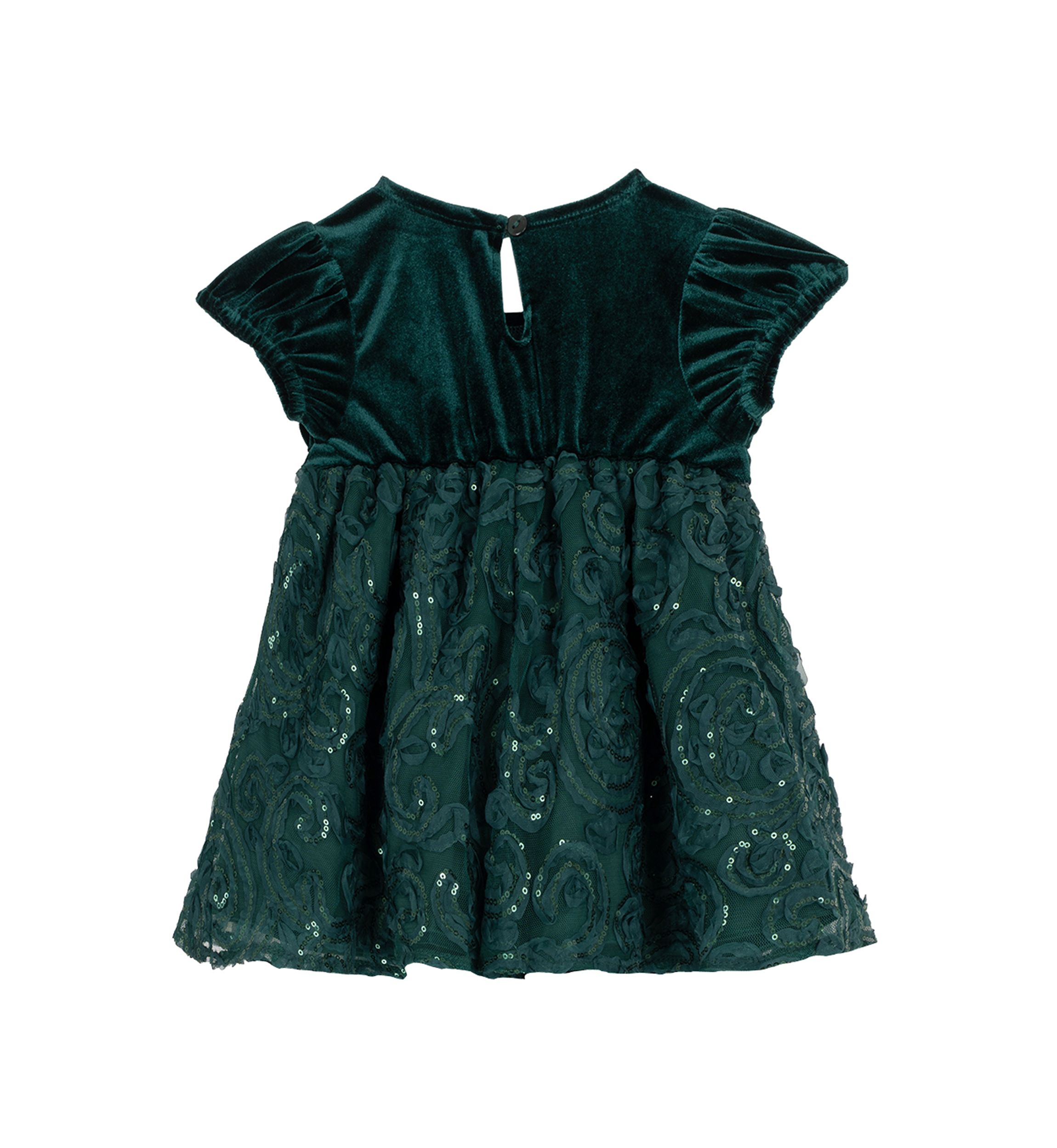 Toddlers Girls Stretch Velvet Bubble Sleeve Dress