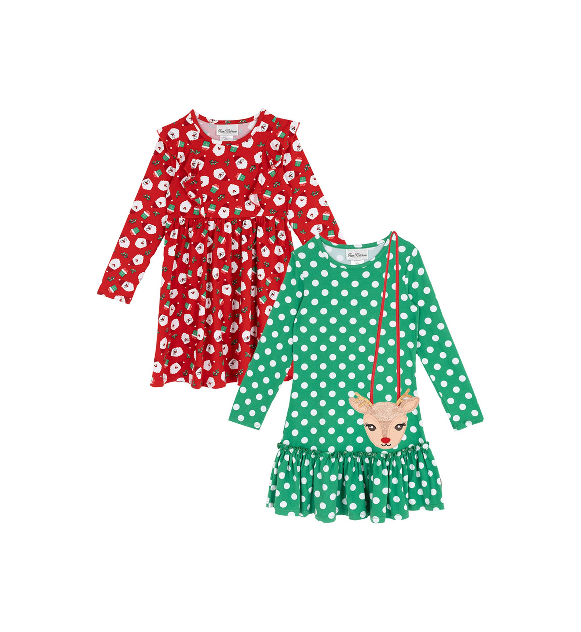 Toddler Girls Dot and Santa Print Dress Set