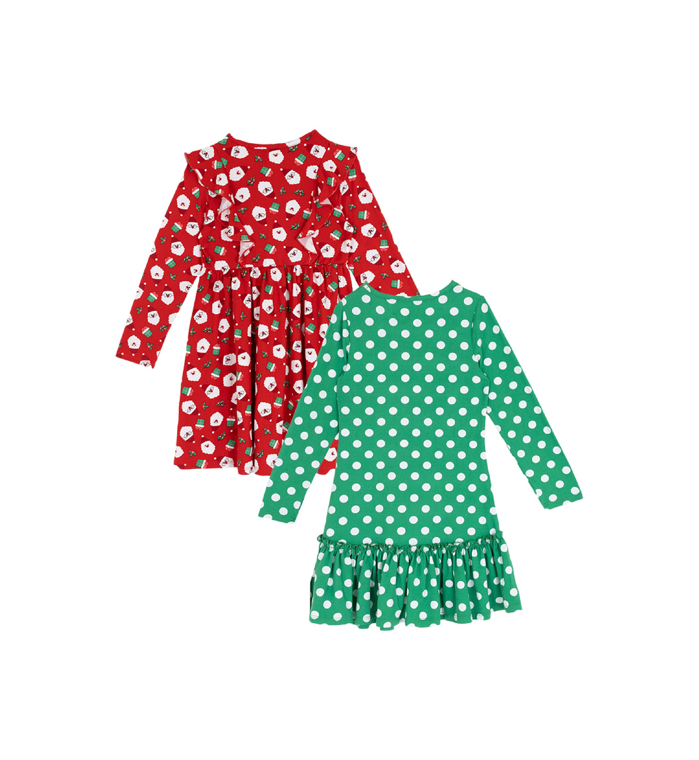 Toddler Girls Dot and Santa Print Dress Set