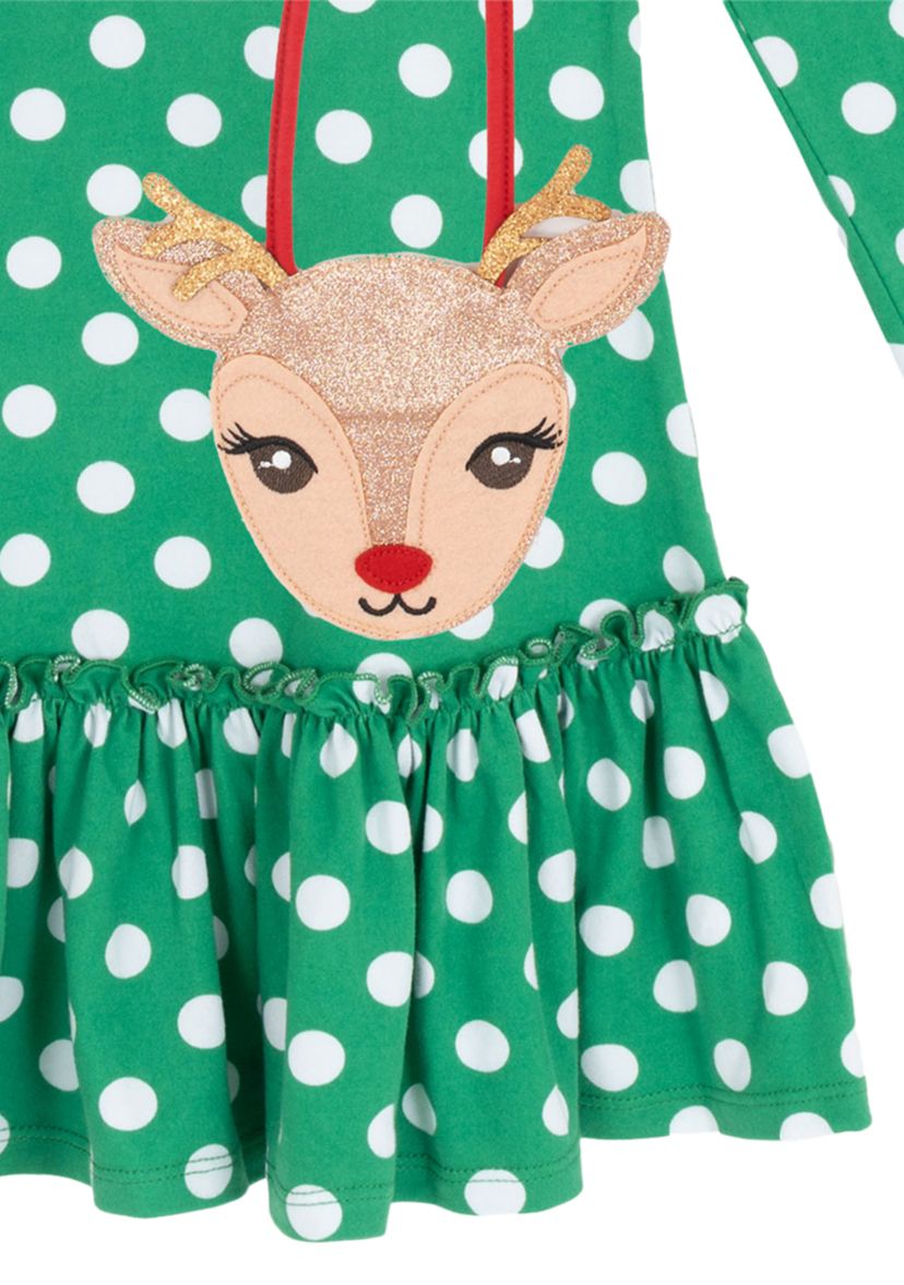 Toddler Girls Dot and Santa Print Dress Set