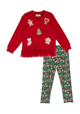 Rare Editions Kids Toddler 2-Piece Christmas Print Set, Red, 4T