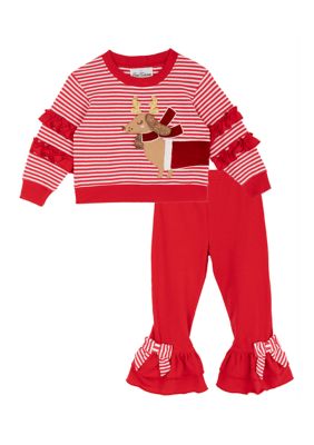 Rare Editions Toddler Girls 2-Piece Dog Shirt and Leggings Set, Red, 4T