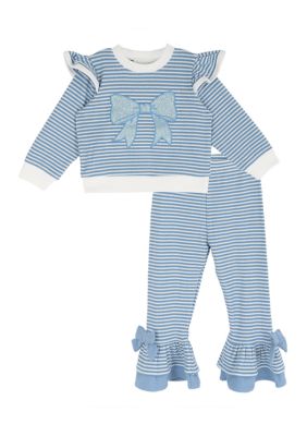 Rare Editions Toddler Girls 2-Piece Bow Top and Leggings Set, Light Blue, 4T