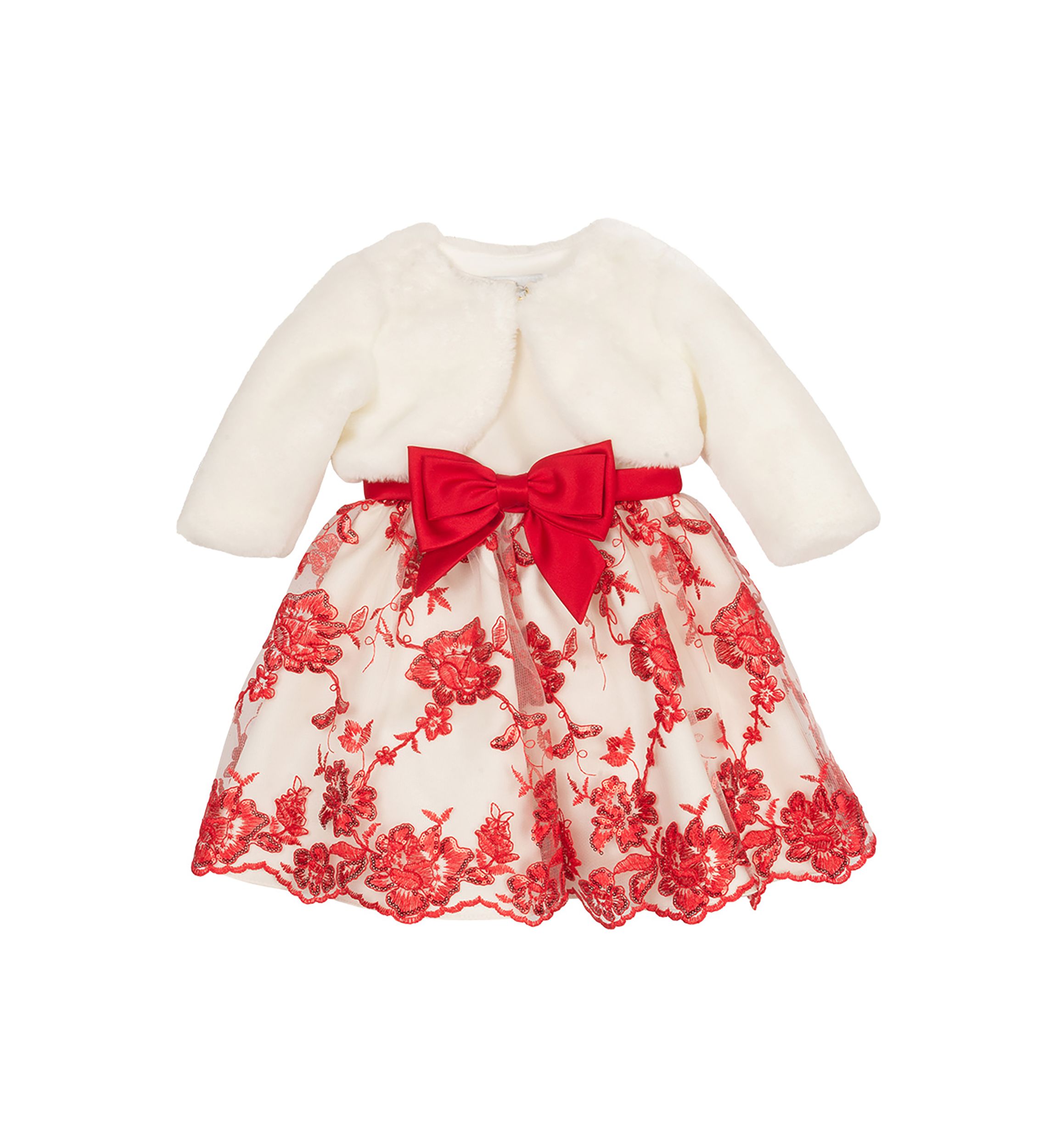 Baby Girls Embroidered Satin Mesh Jacket Dress