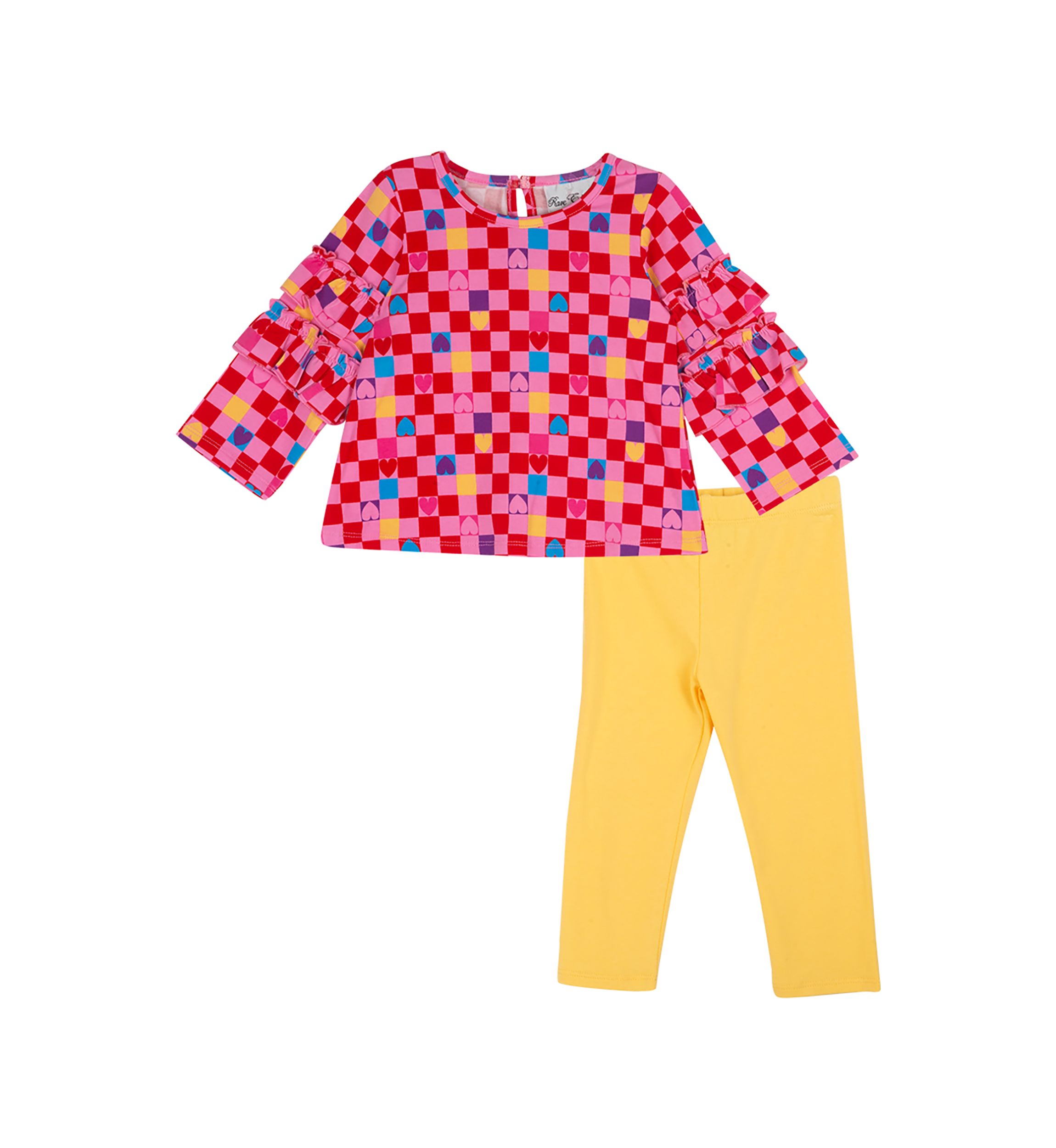 Baby Girls Ruffle Check Printed Top and Solid Leggings Set