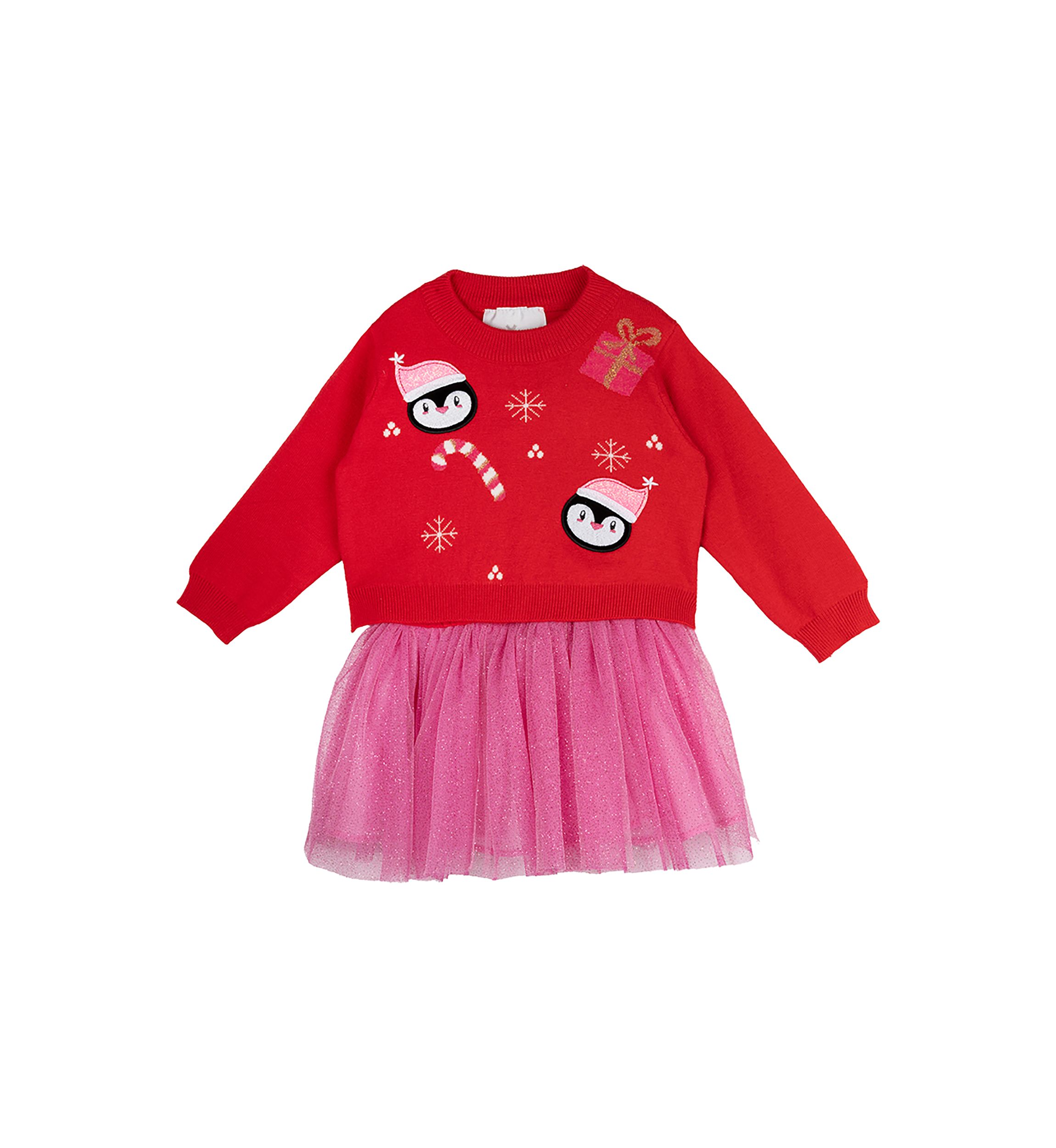 Baby Girls Penquin Christmas Sweater Dress