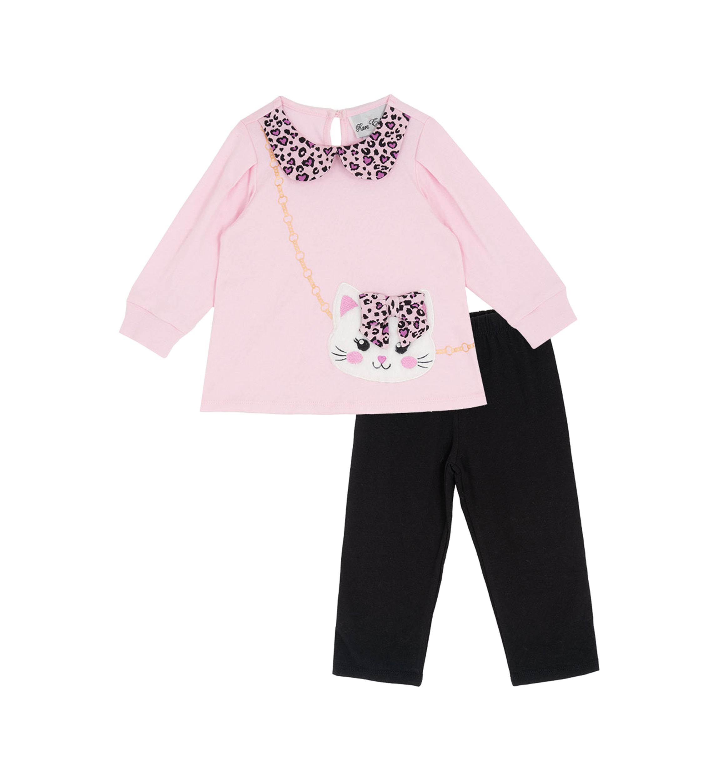 Baby Girls Long Sleeve Cat Top and Solid Legging Set 