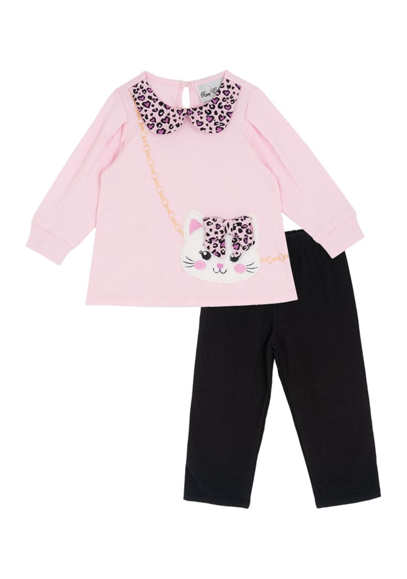 Baby Girls Long Sleeve Cat Top and Solid Legging Set 