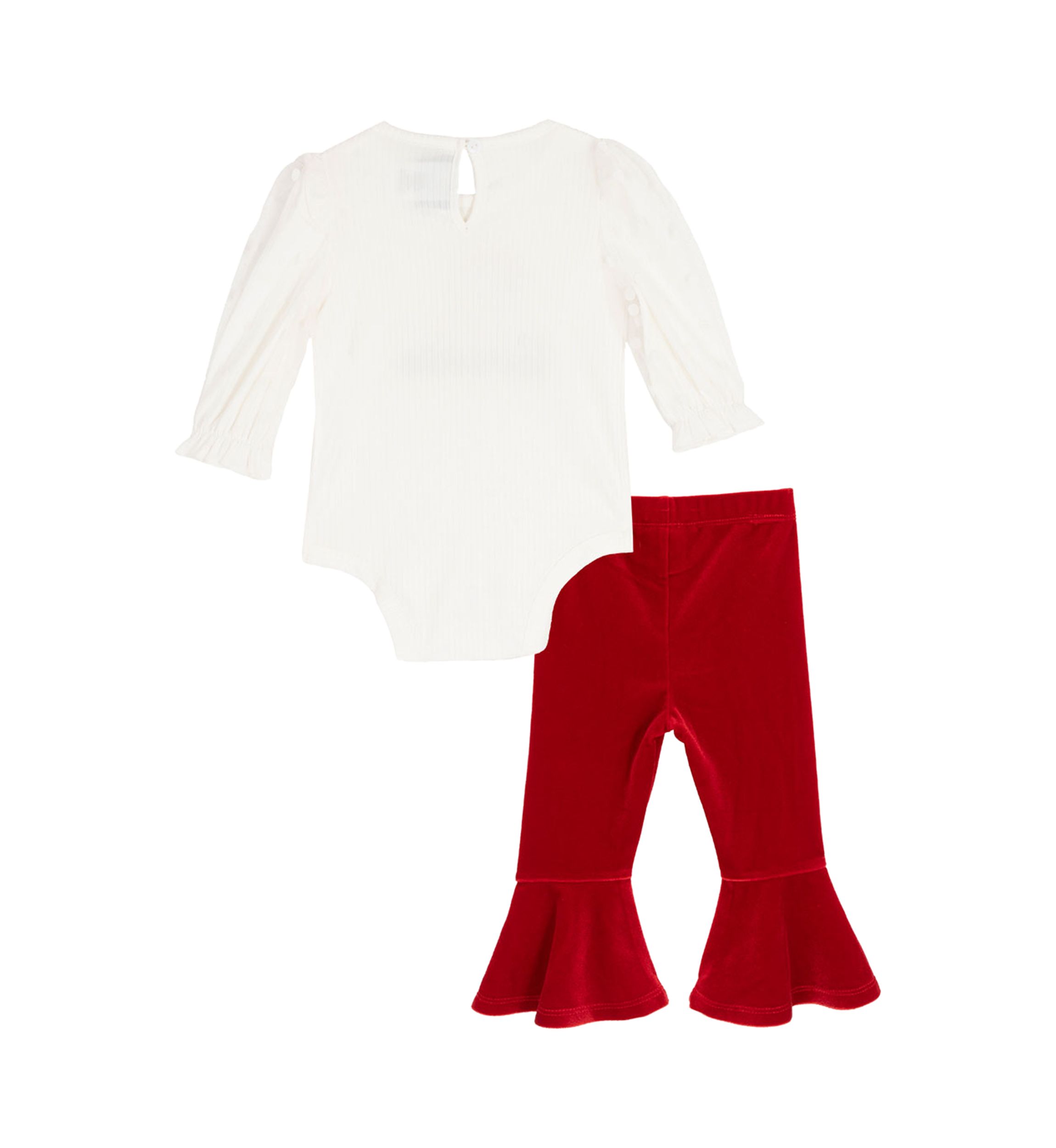Baby Girls Rib Knit Santas Favorite Bodysuit, Bell Bottom Legging and Headband Set