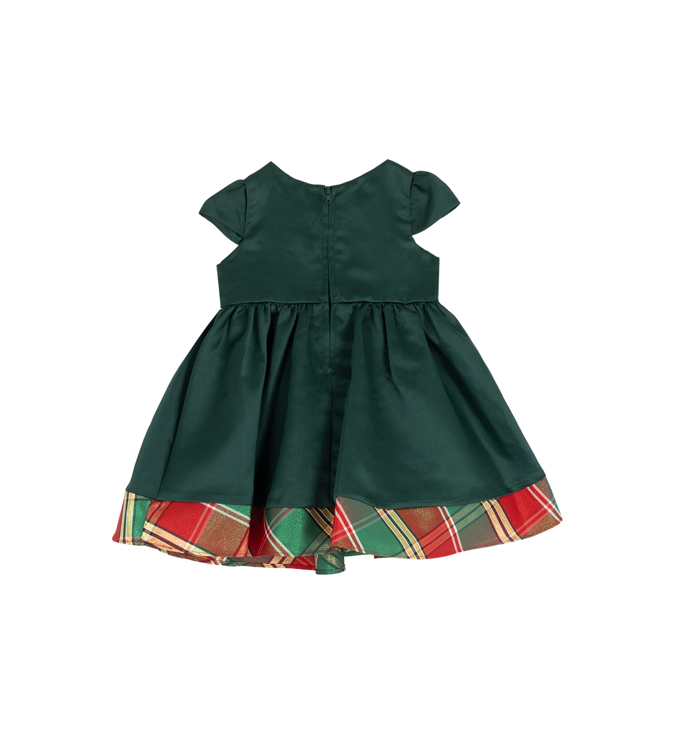 Baby Girls Solid Dress with Plaid Trim and Matching Bloomer