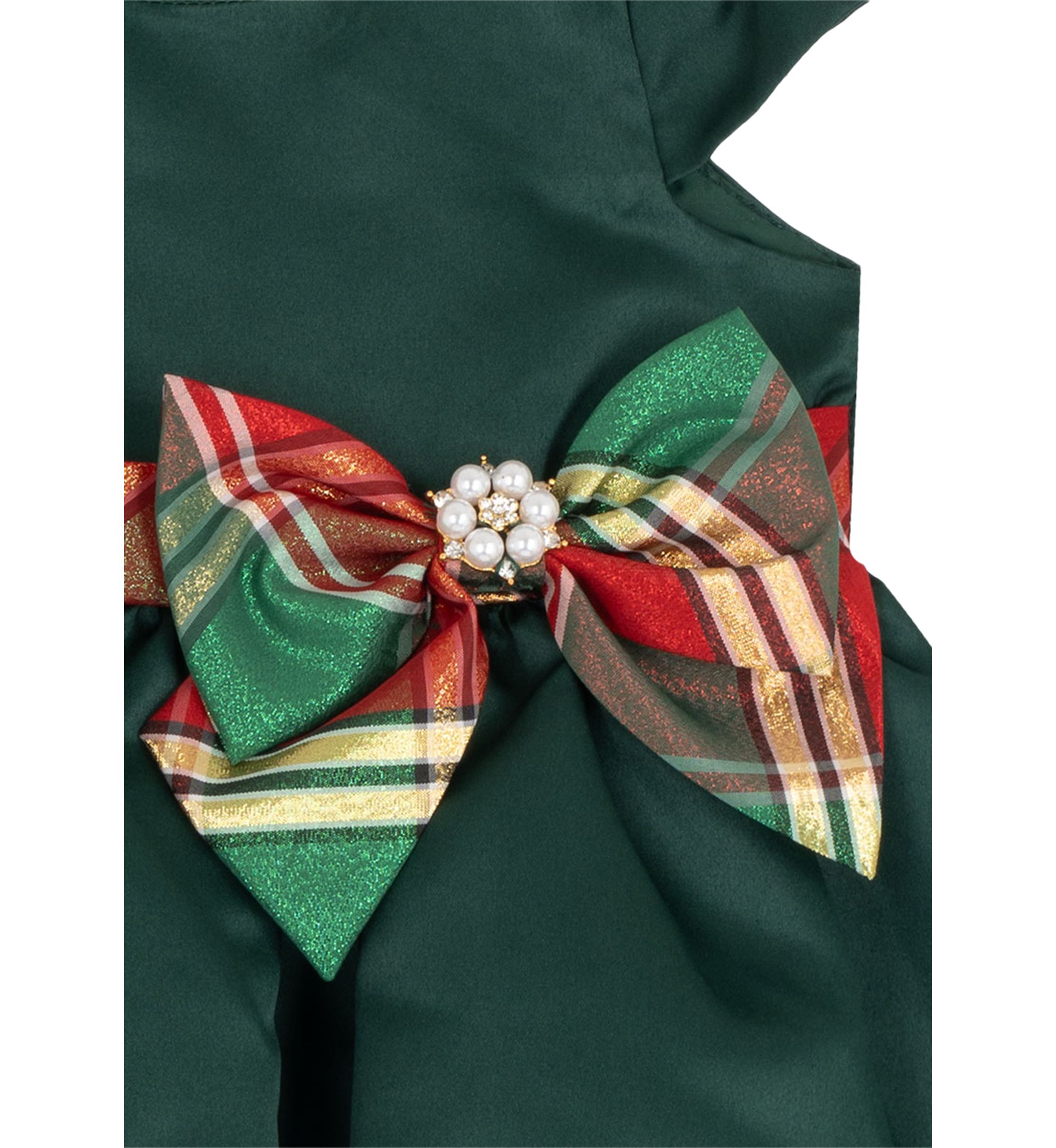Baby Girls Solid Dress with Plaid Trim and Matching Bloomer