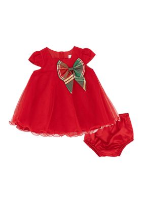 Rare Editions Baby Girls Cap Sleeve Mesh Float Bodice Dress and Bloomer Set, Red, 24 Months