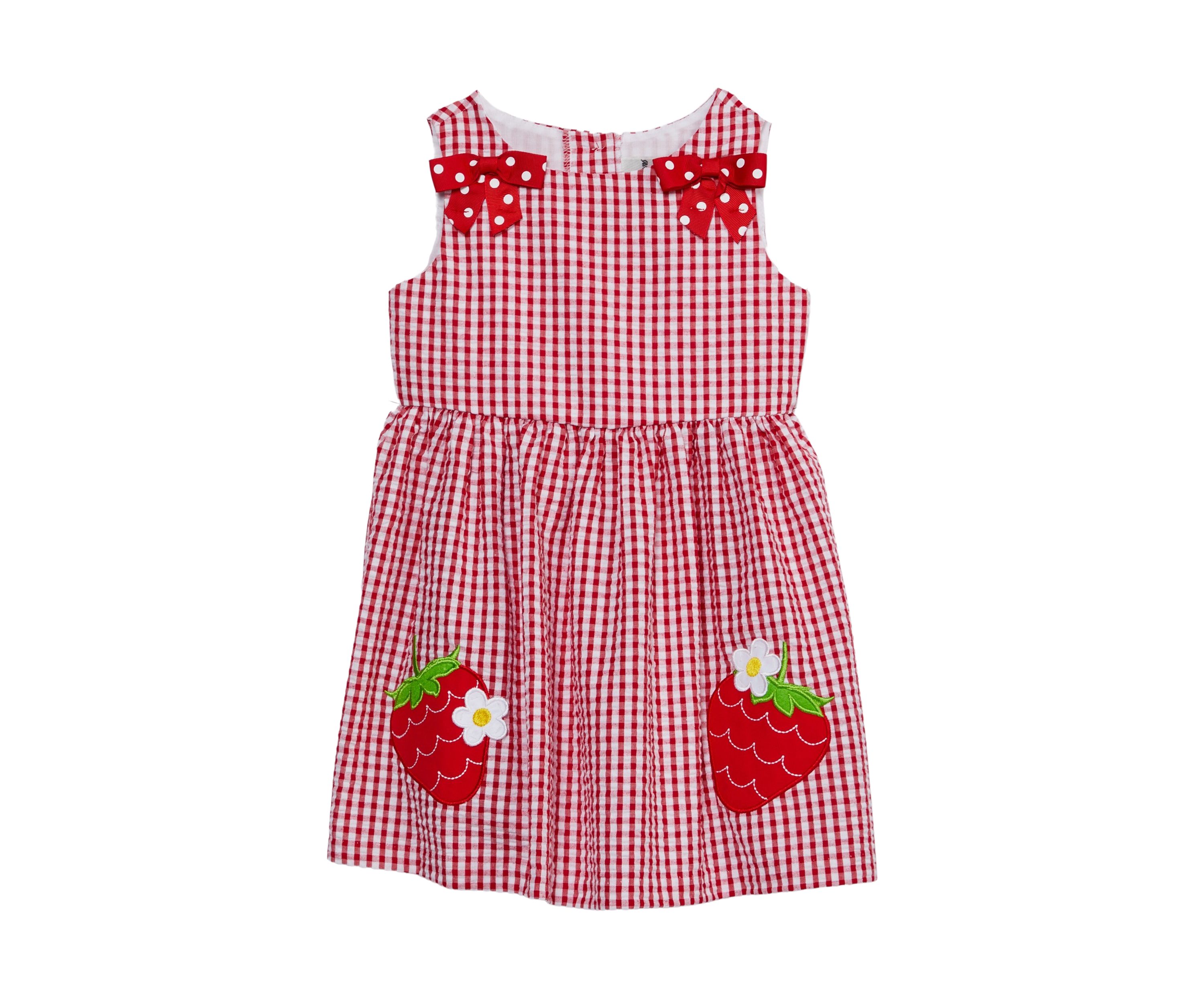 Toddler Girls Seersucker Check Strawberry Dress 