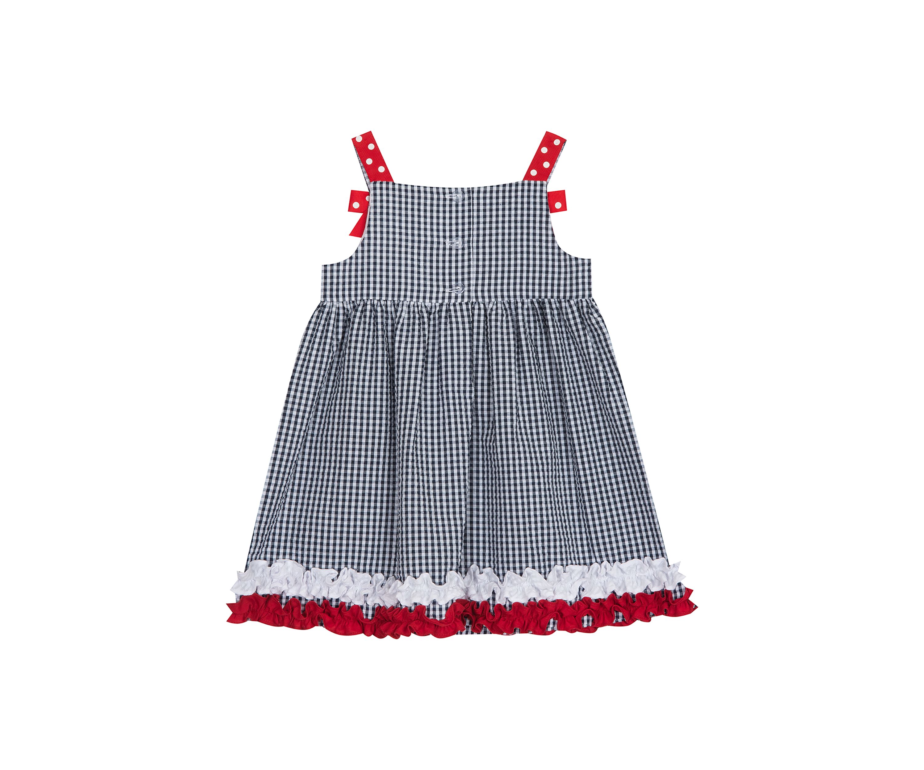 Toddler Girls Check Seersucker Ladybug Appliqué Dress