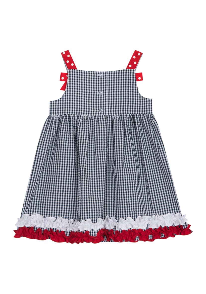 Toddler Girls Check Seersucker Ladybug Appliqué Dress