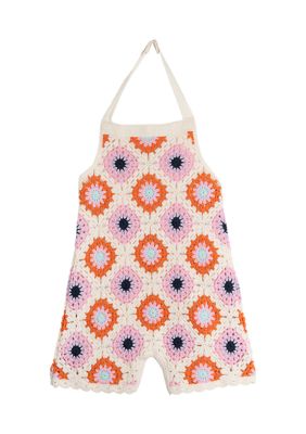 Toddler Girls Printed Crochet Romper