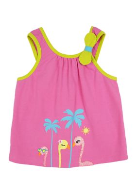 Counting Daisies Toddler Girls Sleeveless Solid Knit Top with Appliqué, Pink, 4T