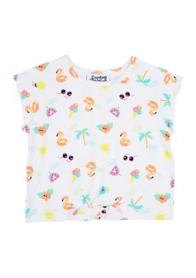 Counting Daisies Toddler Girls Sleeveless Printed Top, White, 4T