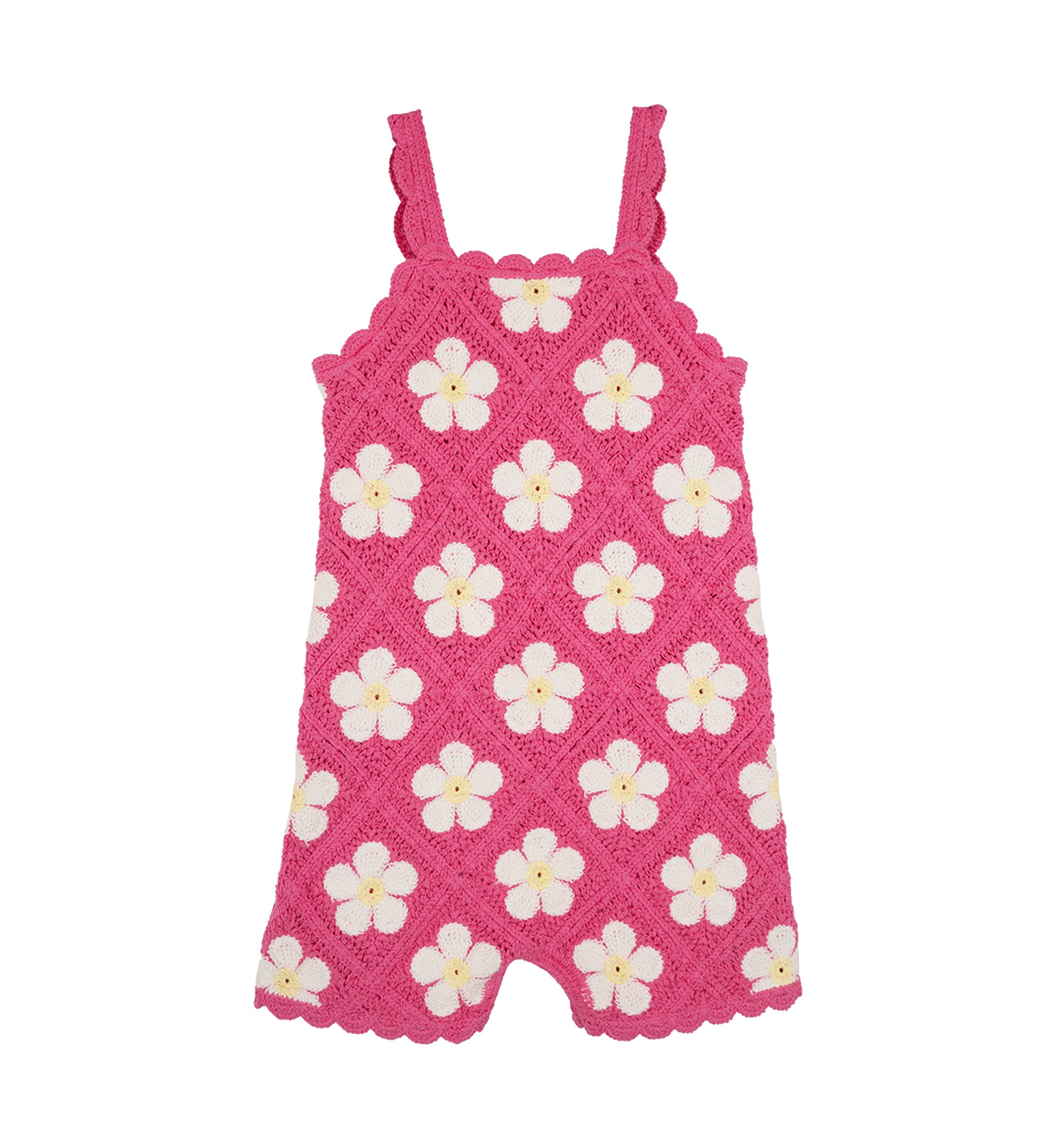 Toddler Girls Floral Printed Crochet Romper