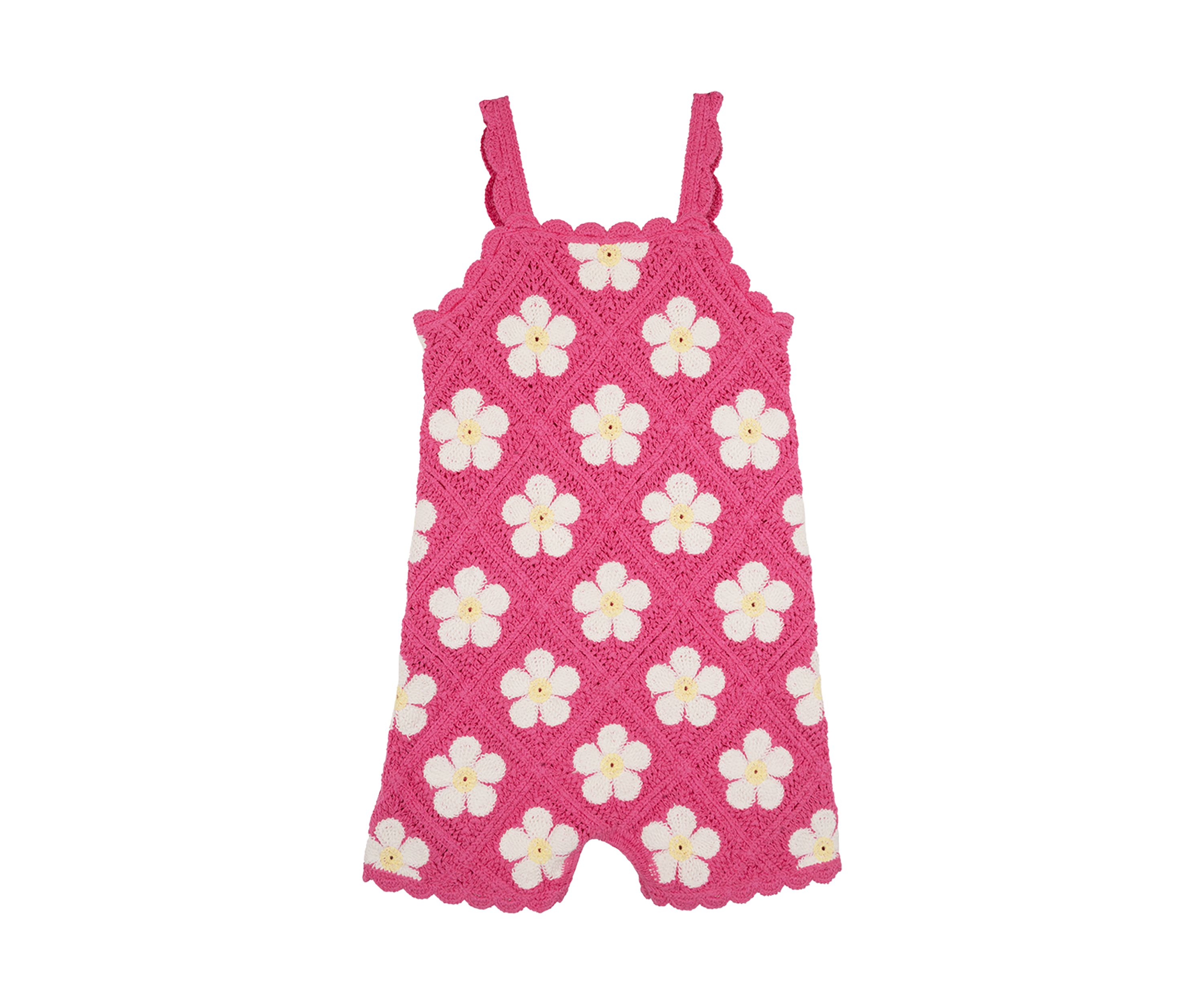Toddler Girls Floral Printed Crochet Romper