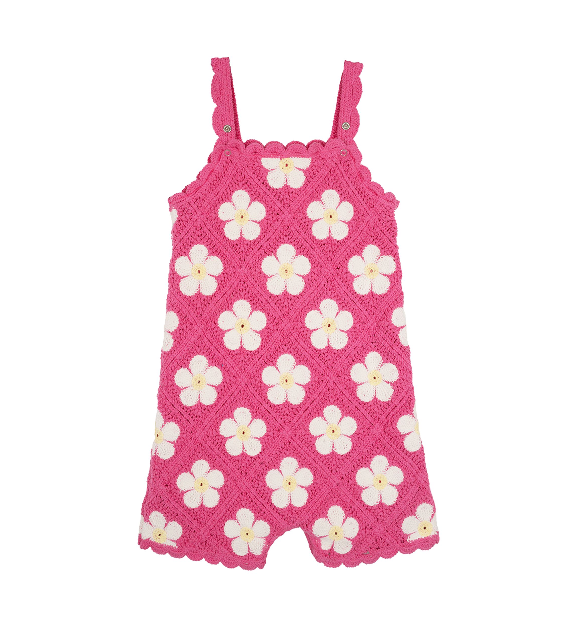 Toddler Girls Floral Printed Crochet Romper