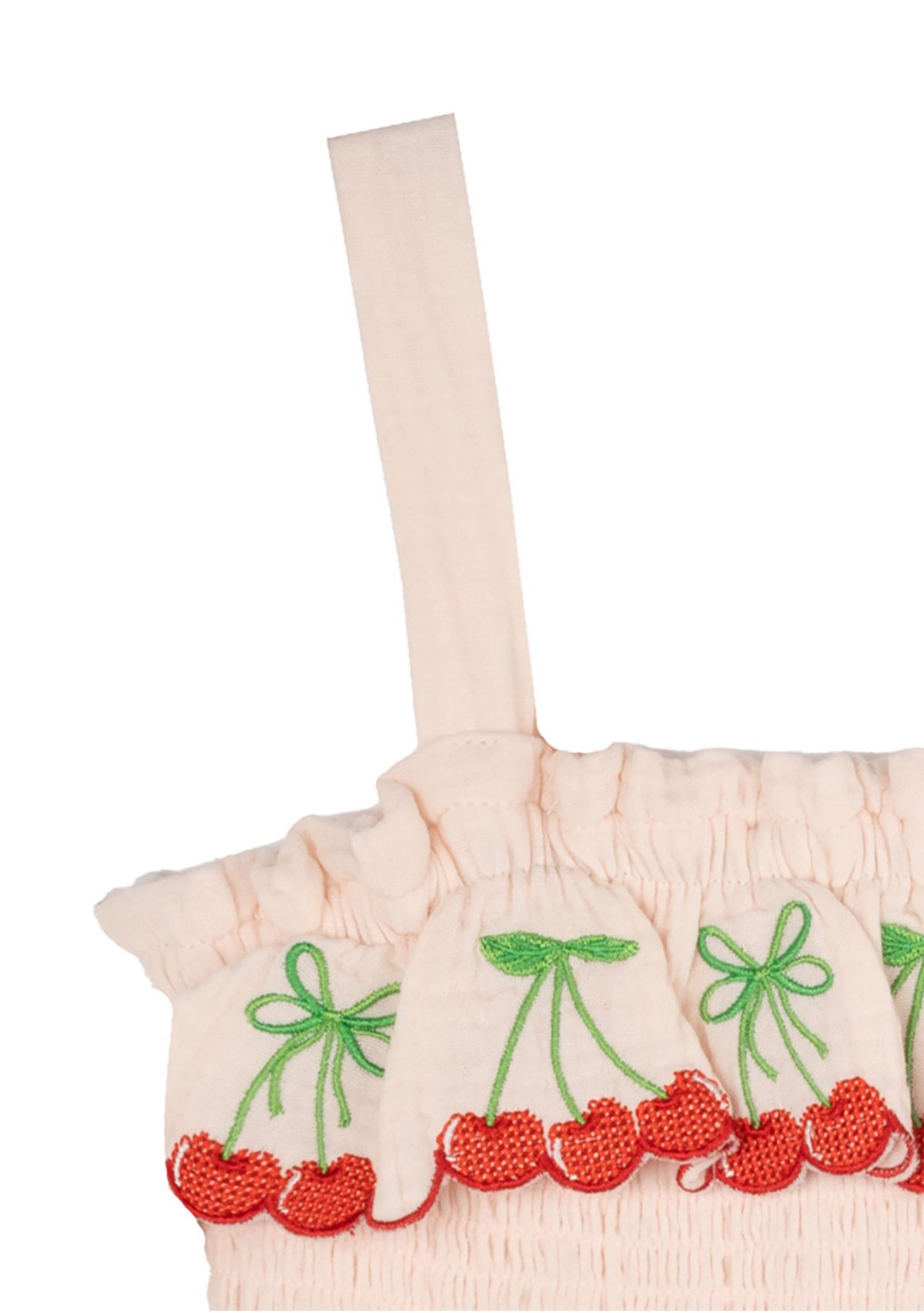 Pink Gauze Cherry Embroidered Smocked Dress