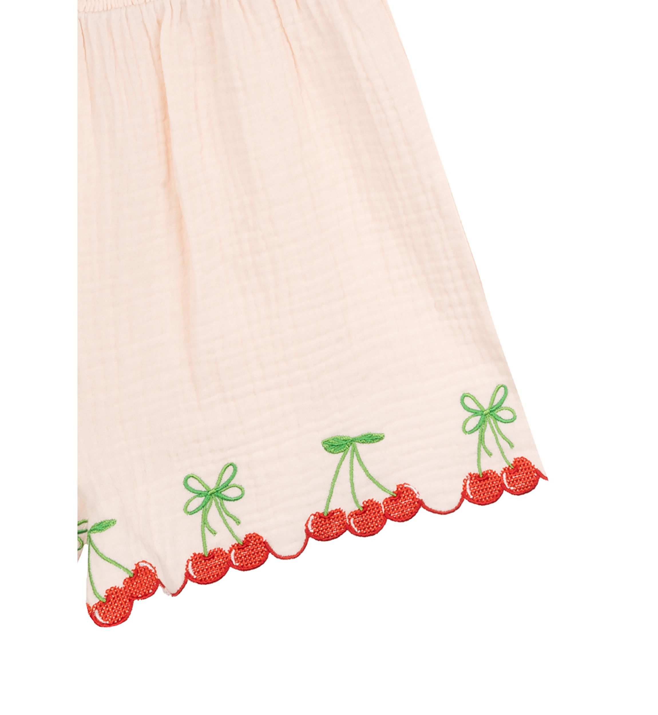 Pink Gauze Cherry Embroidered Smocked Dress