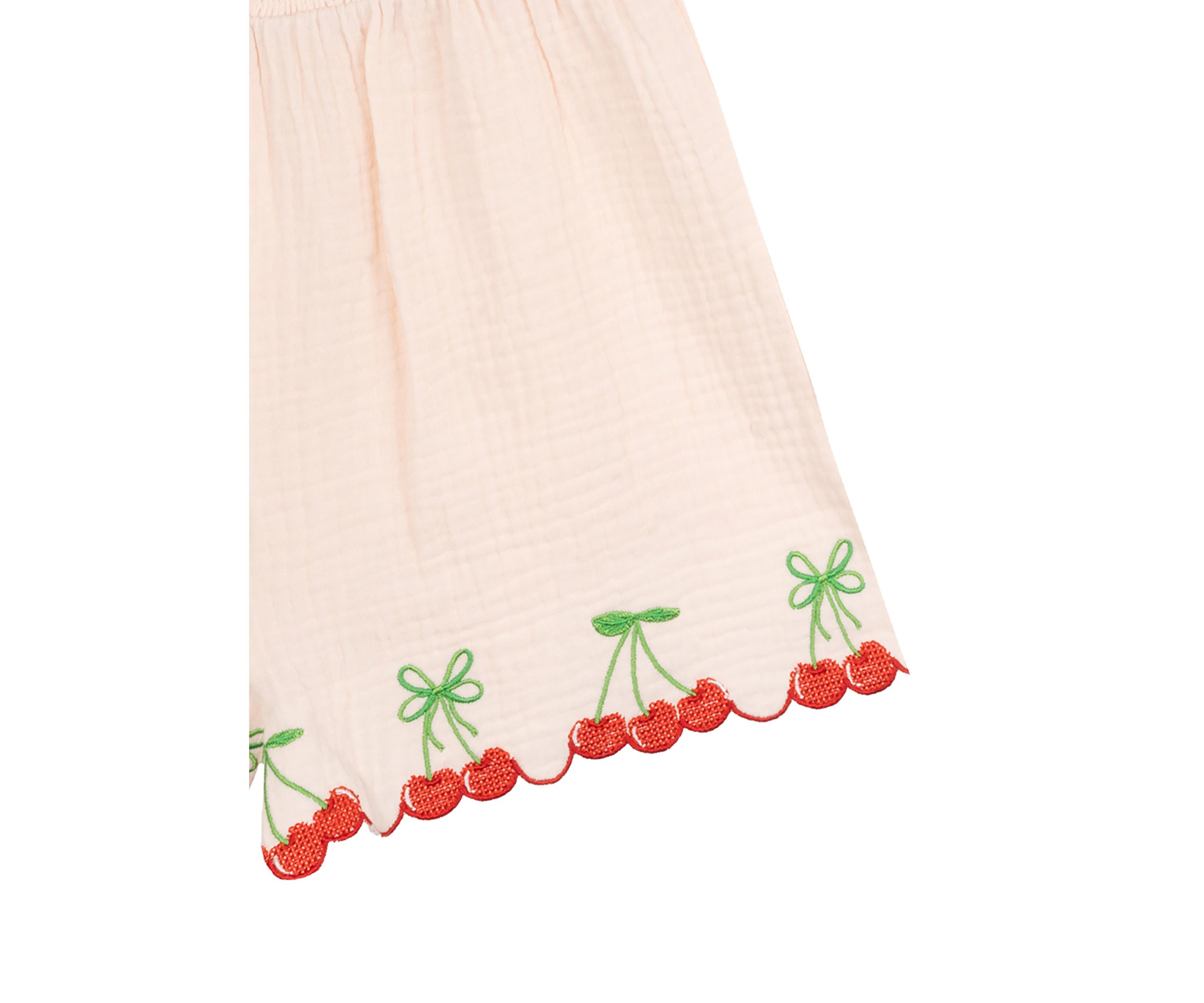 Pink Gauze Cherry Embroidered Smocked Dress