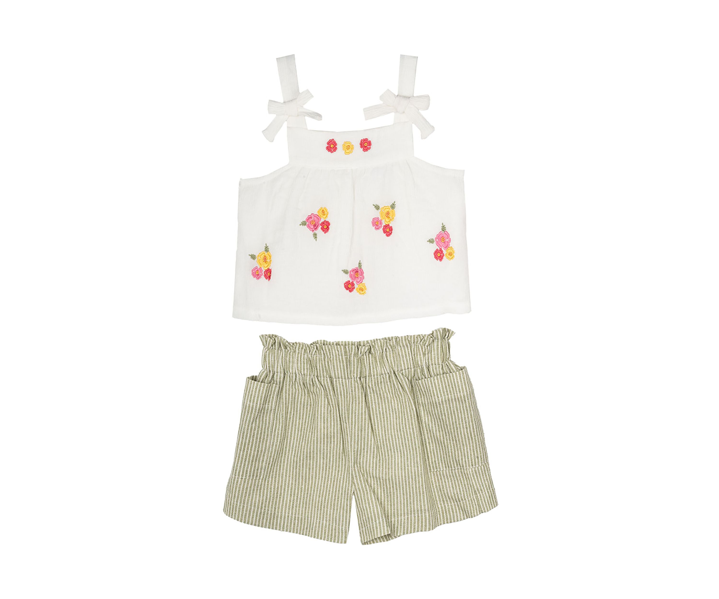 Toddler Girls Embroidered Top with Linen Shorts