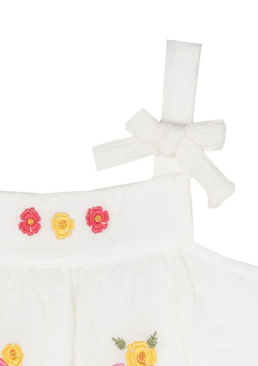 Toddler Girls Embroidered Top with Linen Shorts