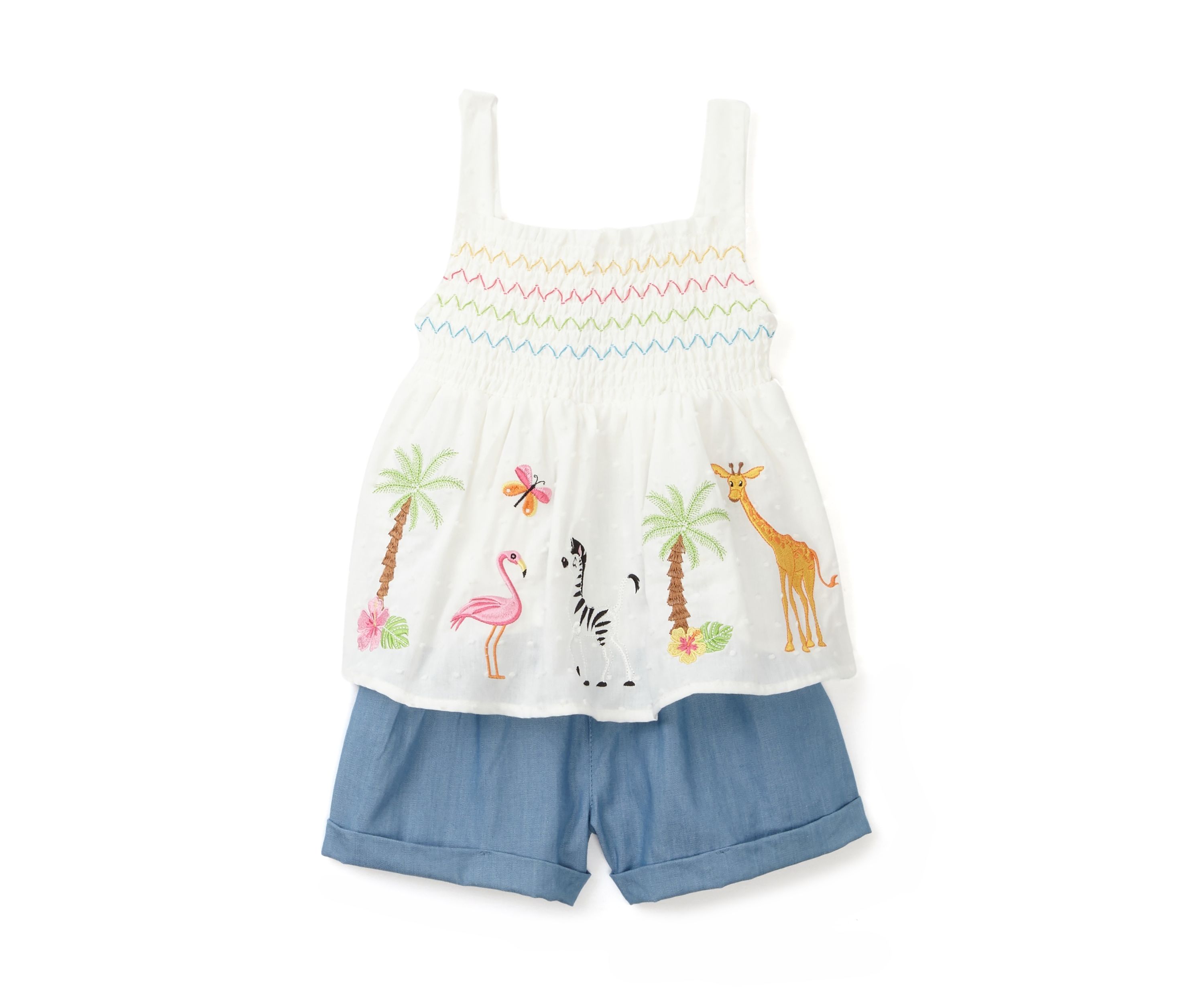 Toddler Girls Tropical Embroidered Top and Shorts Set