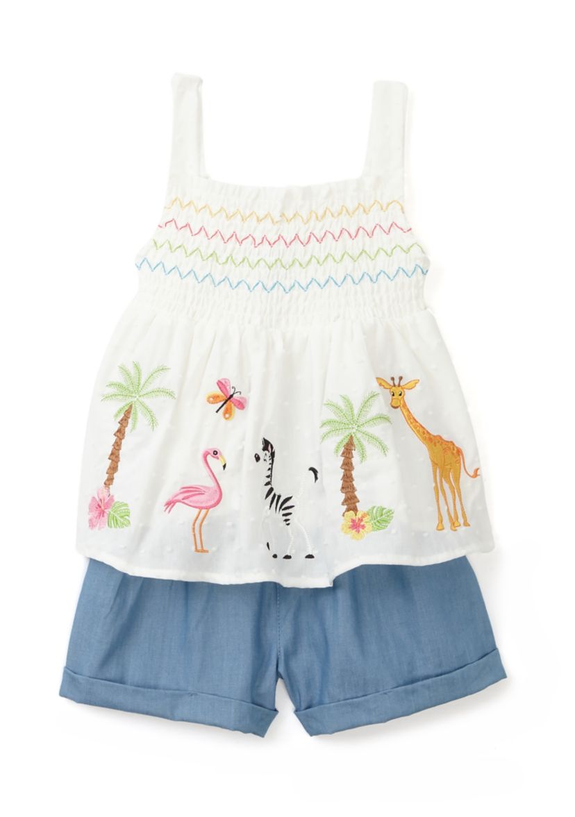 Toddler Girls Tropical Embroidered Top and Shorts Set