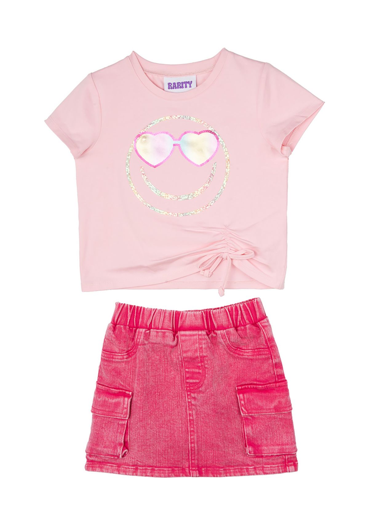 Toddler Girls Smiley Graphic T-Shirt and Denim Skirt Set