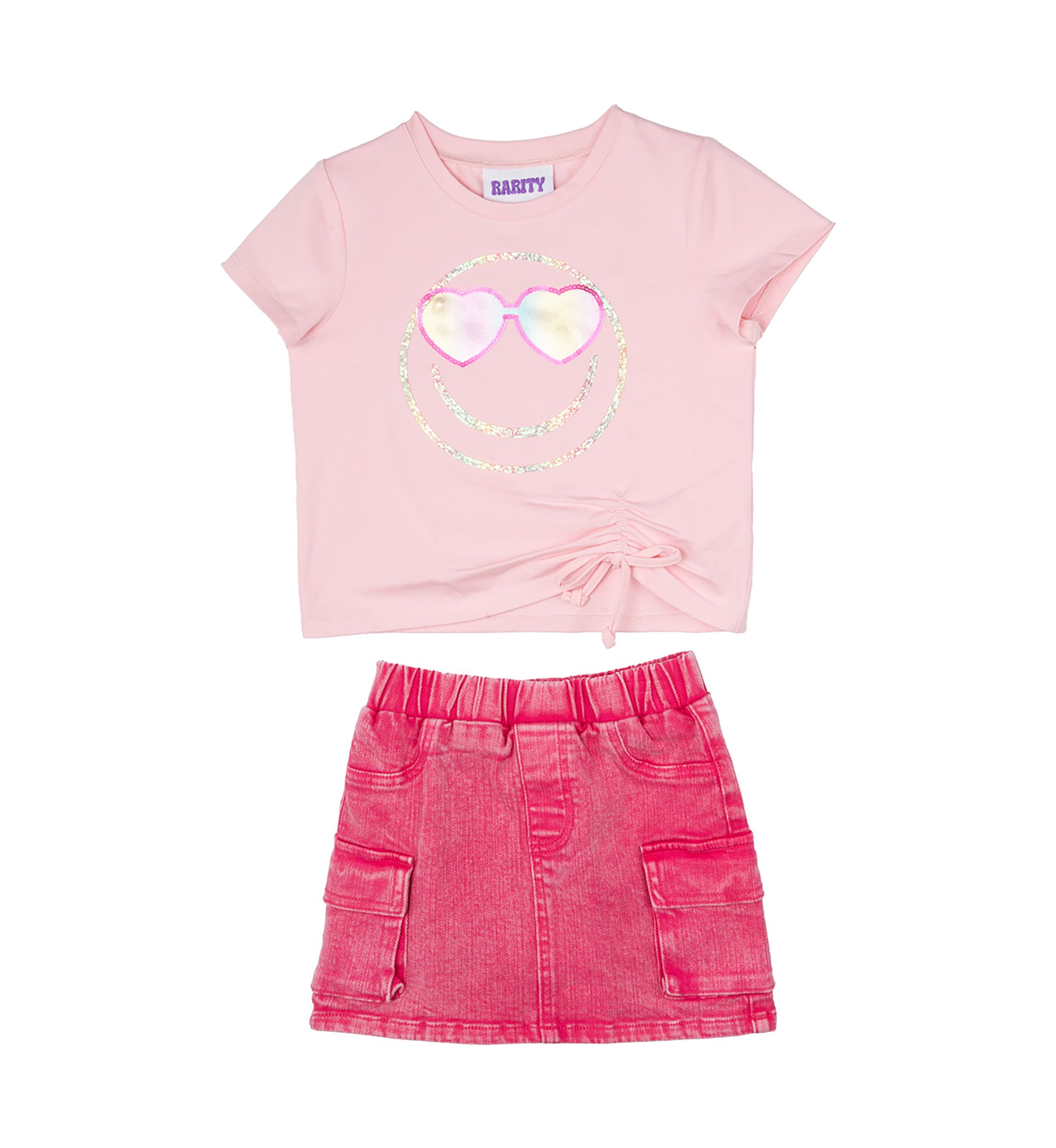Toddler Girls Smiley Graphic T-Shirt and Denim Skirt Set