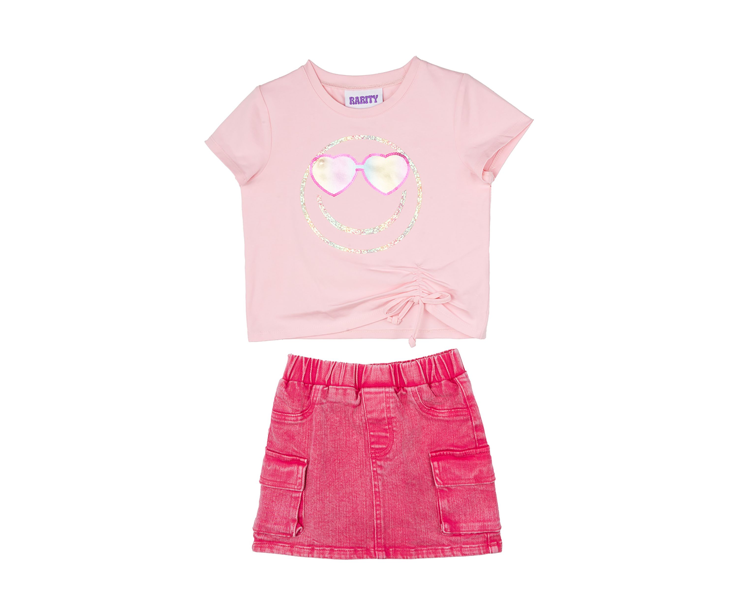 Toddler Girls Smiley Graphic T-Shirt and Denim Skirt Set