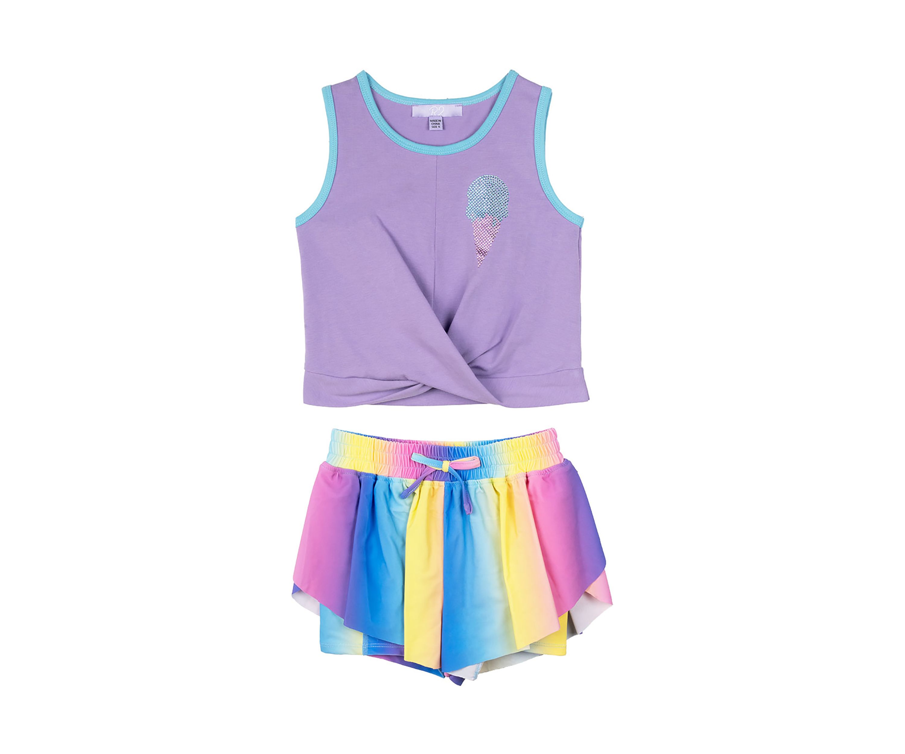 Toddler Girls Twist Tank Top and Printed Ombré Shorts Set