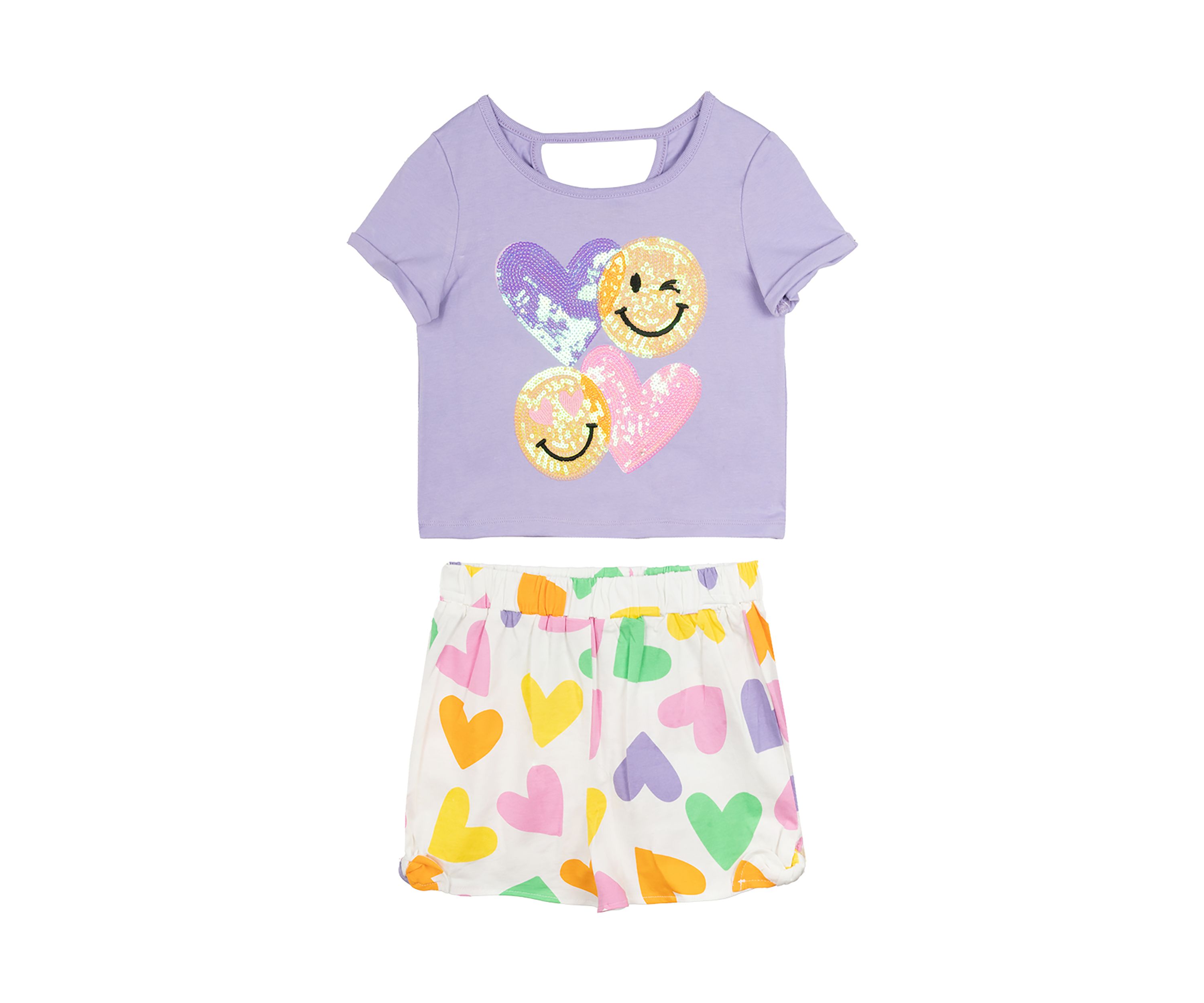 Toddler Girls Happy Face Graphic T-Shirt and Printed Shorts Set