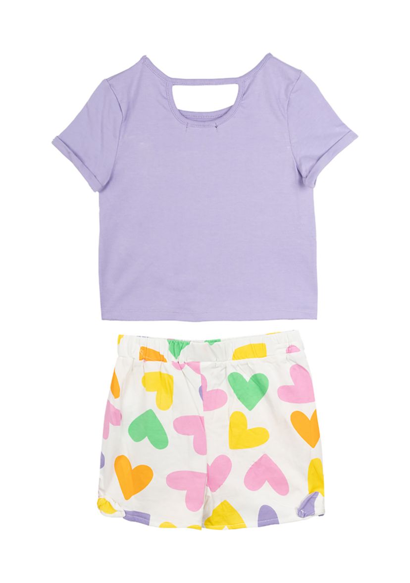 Toddler Girls Happy Face Graphic T-Shirt and Printed Shorts Set