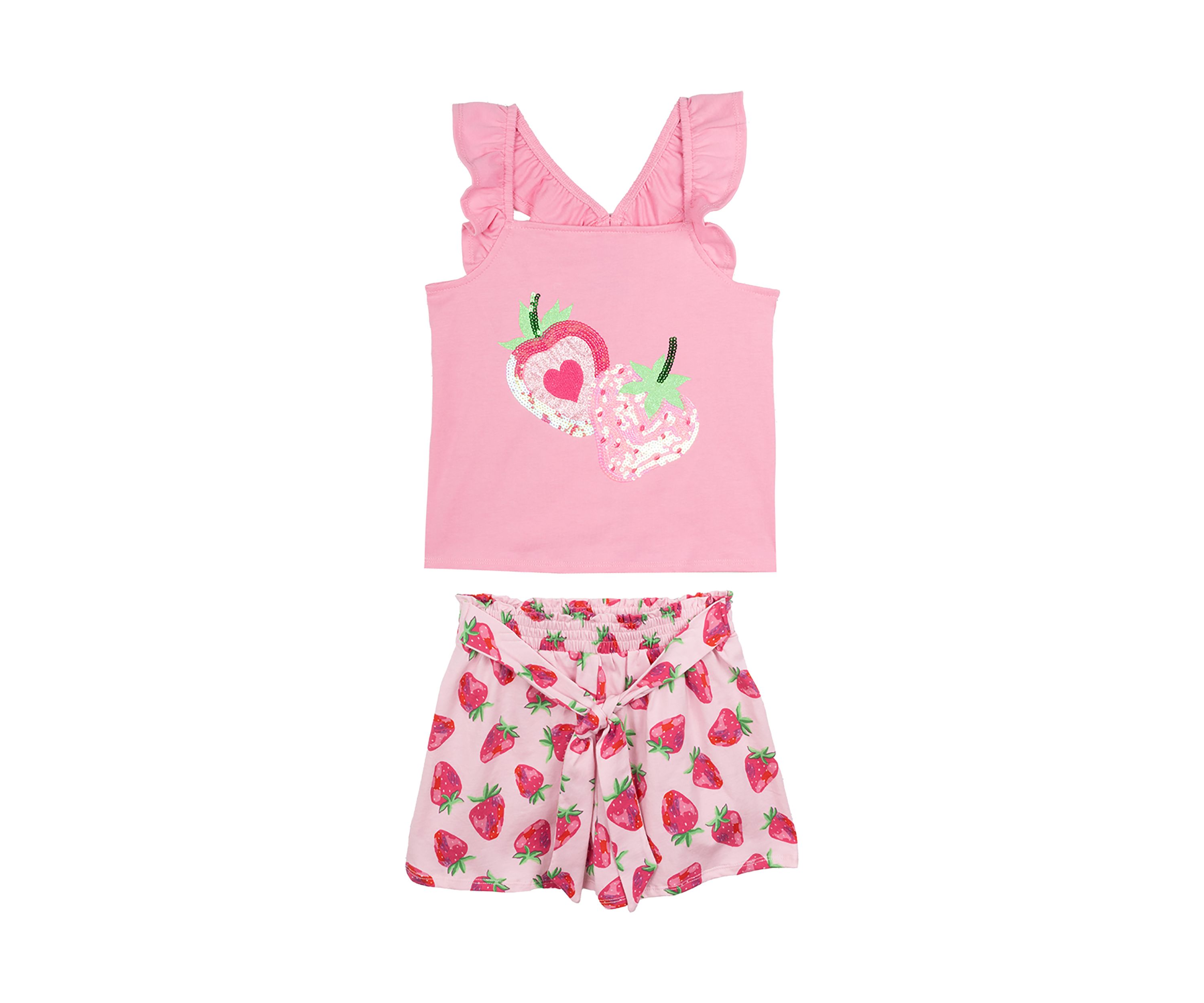Toddler Girls Graphic T-Shirt and Strawberry Printed Shorts Set
