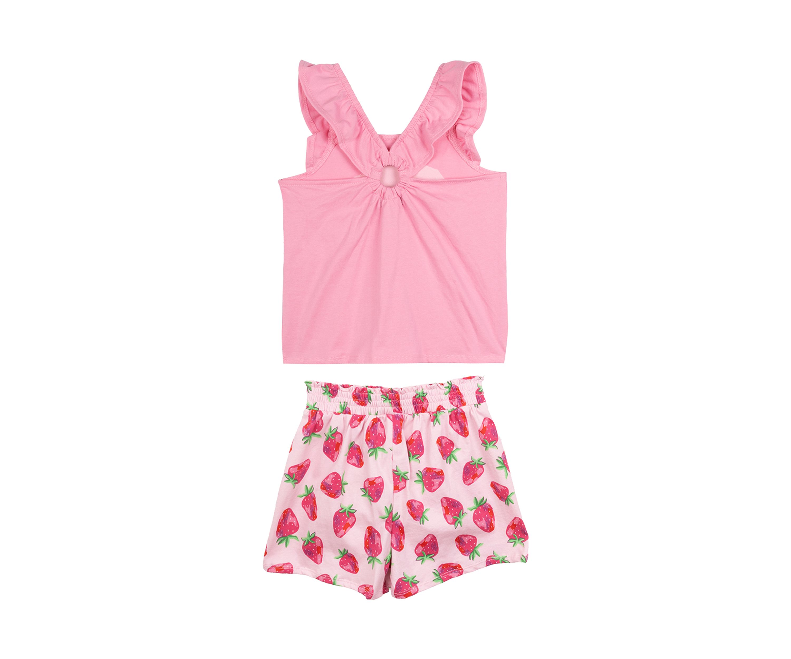Toddler Girls Graphic T-Shirt and Strawberry Printed Shorts Set